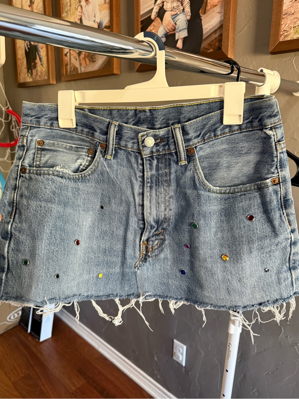 Levi's Light Blue Denim Mini Skirt with Colorful Studs